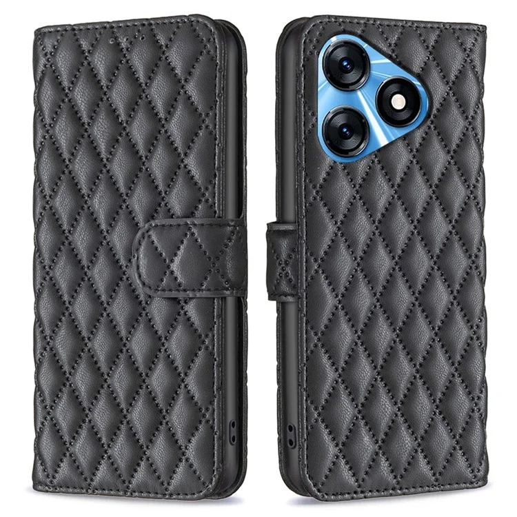BINFEN COLOR BF Style-14 Para TECNO Spark 10 4G Carcasas de teléfono móvil Cubierta de billetera de cuero estampado - Negro
