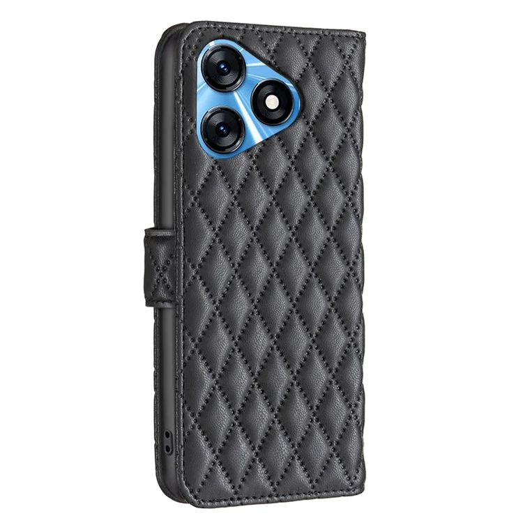 BINFEN COLOR BF Style-14 Para TECNO Spark 10 4G Carcasas de teléfono móvil Cubierta de billetera de cuero estampado - Negro