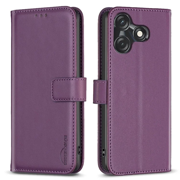BINFEN COLOR BF17 For TECNO Spark 10 4G / 10C 4G Case PU Leather Phone Cover - Dark Purple
