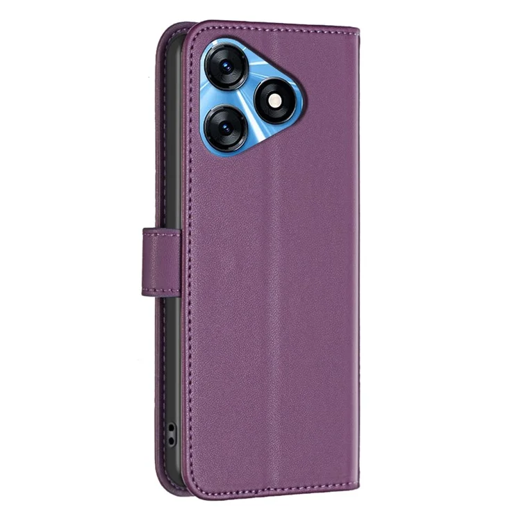 BINFEN COLOR BF17 For TECNO Spark 10 4G Wallet Case PU Leather Stand Phone Cover - Dark Purple