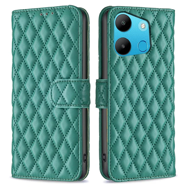 BINFEN COLOR BF Style-14 für TECNO Spark Go 2023 4G / Pop 7 Pro 4G / Infinix Smart 7 4G Hülle Gitterledertasche - Grün