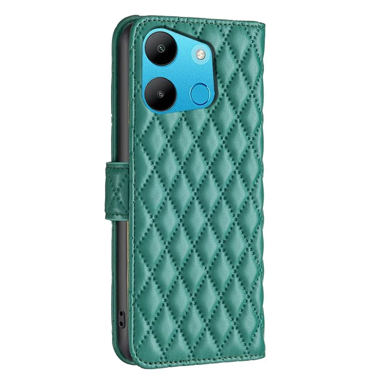 BINFEN COLOR BF Style-14 für TECNO Spark Go 2023 4G / Pop 7 Pro 4G / Infinix Smart 7 4G Hülle Gitterledertasche - Grün