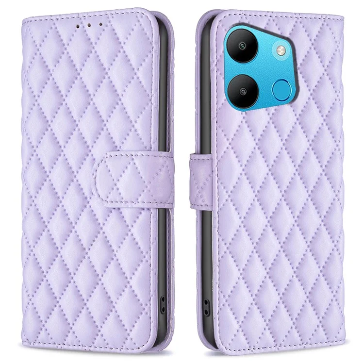 BINFEN COLOR BF Style-14 For TECNO Spark Go 2023 4G / Pop 7 Pro 4G / Infinix Smart 7 4G Case Grid Leather Phone Cover - Purple
