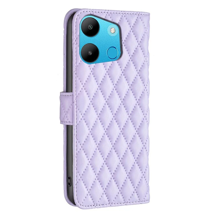 BINFEN COLOR BF Style-14 For TECNO Spark Go 2023 4G / Pop 7 Pro 4G / Infinix Smart 7 4G Case Grid Leather Phone Cover - Purple