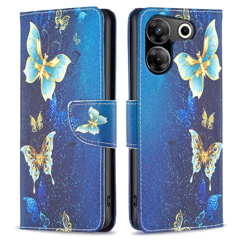 For TECNO Camon 20 Pro 5G Flip Phone Case Pattern PU Leather Wallet Cover - Golden Butterflies