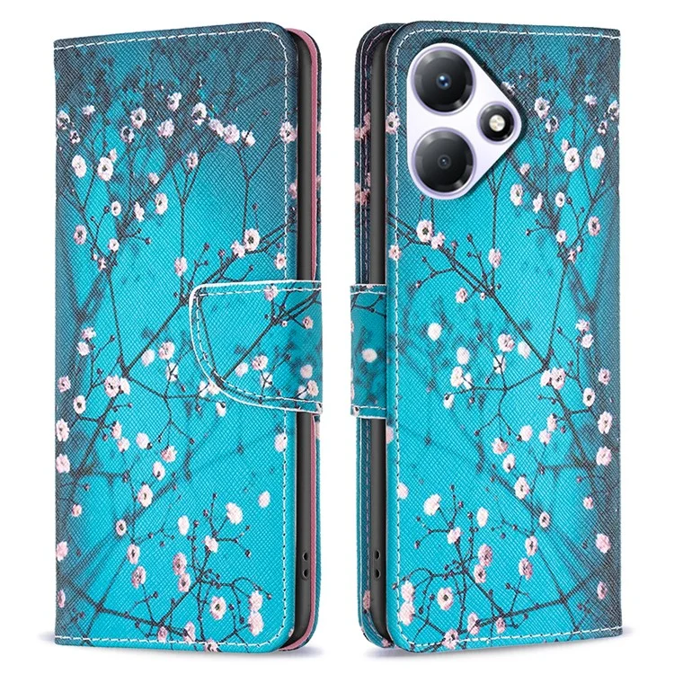 Per Infinix Hot 30 Play NFC 4G Custodia Portafoglio in Pelle PU Stampa a Disegno Flip Cover per Telefono - Fiore di Prugna