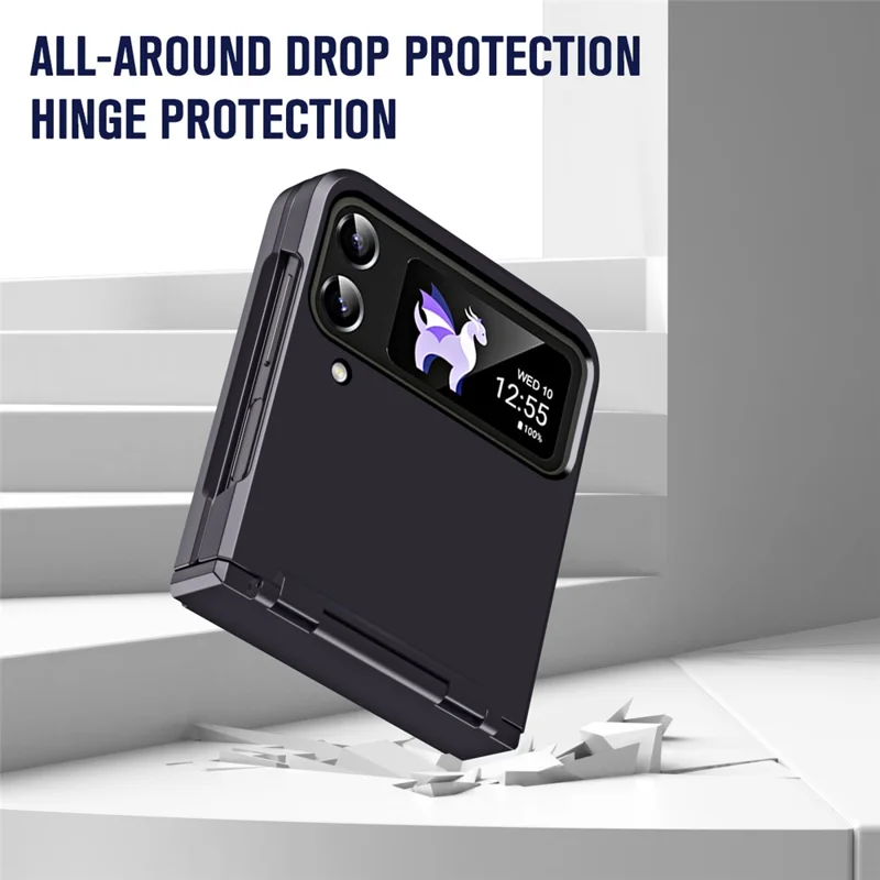 For Samsung Galaxy Z Flip3 5G / Z Flip4 5G Case Hinge Protection Hard PC Folding Phone Cover - Black