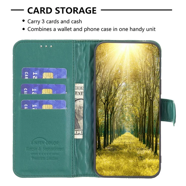 BINFEN COLOR BF Style-14 pour Realme 11 5G (Global) Étui de téléphone Imprint Classic Grid Leather Cover - Vert