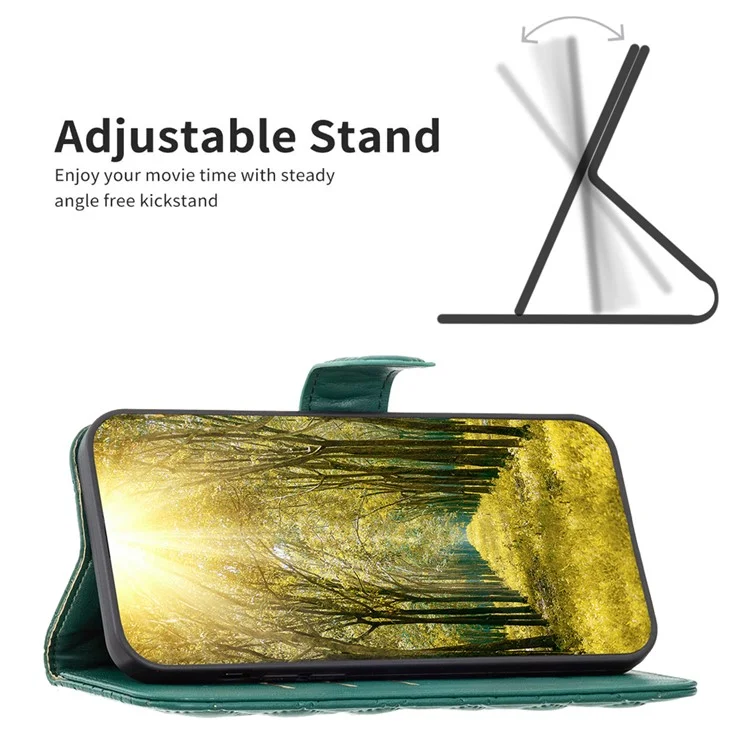 BINFEN COLOR BF Style-14 pour Realme 11 5G (Global) Étui de téléphone Imprint Classic Grid Leather Cover - Vert