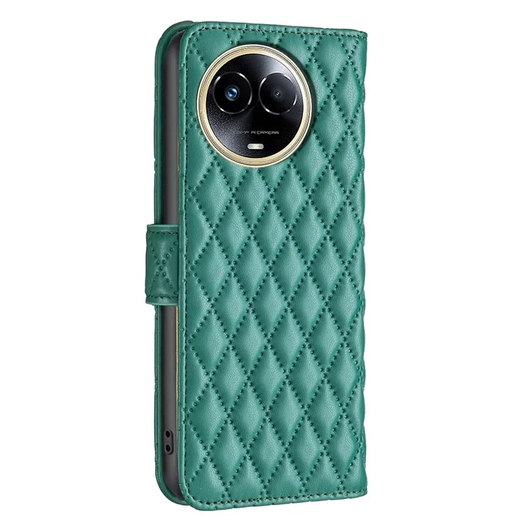 BINFEN COLOR BF Style-14 pour Realme 11 5G (Global) Étui de téléphone Imprint Classic Grid Leather Cover - Vert