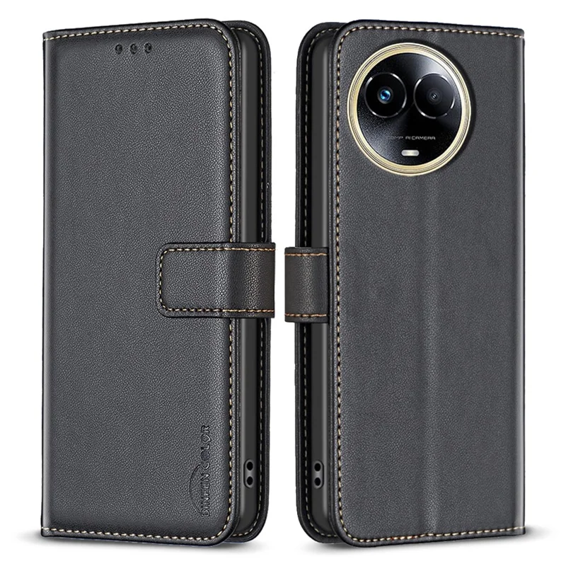 BINFEN COLOR BF17 Für Realme 11 5G (Global) Brieftasche PU-Leder Klapphandy Cover - Schwarz