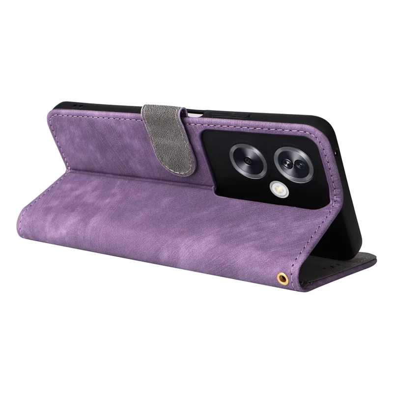 For Oppo A79 5G / A2 5G / OnePlus Nord N30 SE 5G Cell Phone Case with Strap RFID Blocking PU Leather Flip Cover - Purple