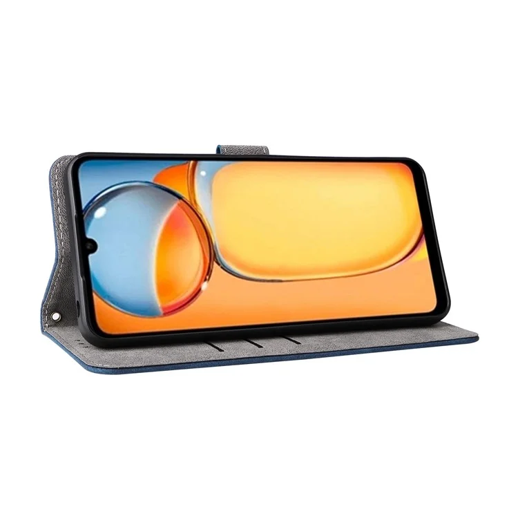 Per Xiaomi Poco C65 4G / Redmi 13C 4G Custodia per cellulare con cinturino in pelle PU con blocco RFID - Blu