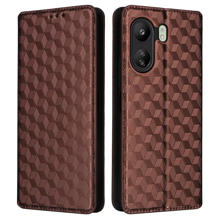 Per Xiaomi Poco C65 4G / Redmi 13C 4G Custodie per telefoni cellulari in pelle con portafoglio Imprinted Flip Cover - Marrone