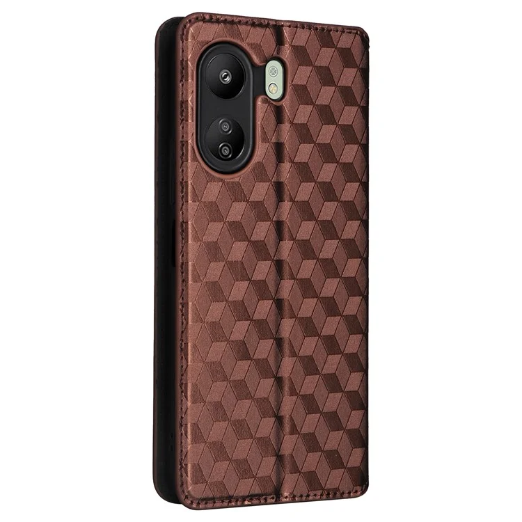 Per Xiaomi Poco C65 4G / Redmi 13C 4G Custodie per telefoni cellulari in pelle con portafoglio Imprinted Flip Cover - Marrone