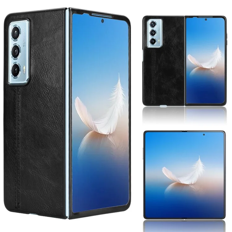 Capa Anti-Queda Para Honor Magic Vs2 5G de Couro de Vaca Textura PU+PC - Preta 
