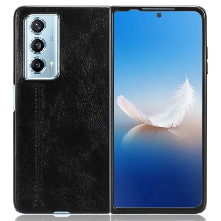 Capa Anti-Queda Para Honor Magic Vs2 5G de Couro de Vaca Textura PU+PC - Preta 
