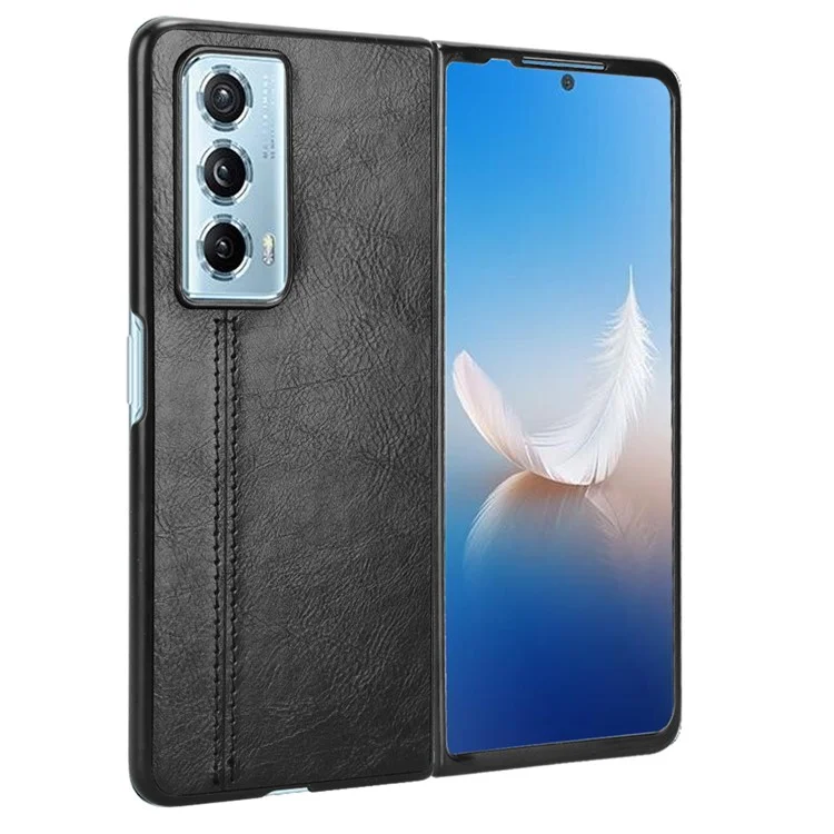Capa Anti-Queda Para Honor Magic Vs2 5G de Couro de Vaca Textura PU+PC - Preta 