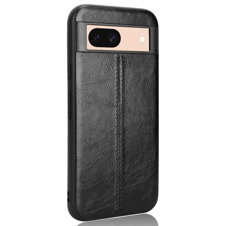 Pour Google Pixel 8a Cowhide Texture Back Cover PU Leather Coated TPU+PC Cell Phone Case - Noir