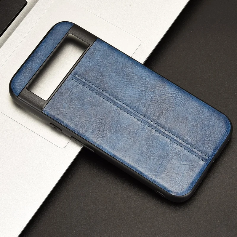 For Google Pixel 8a Cowhide Texture Back Cover PU Leather Coated TPU+PC Cell Phone Case - Blue