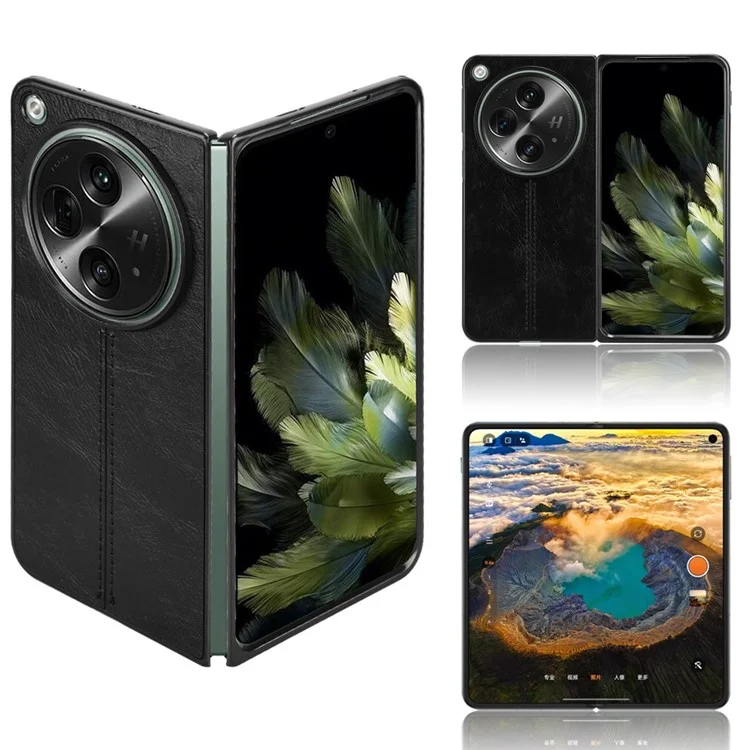 Funda abierta para OnePlus Funda rígida con textura de cuero de vaca PU+PC - Negro