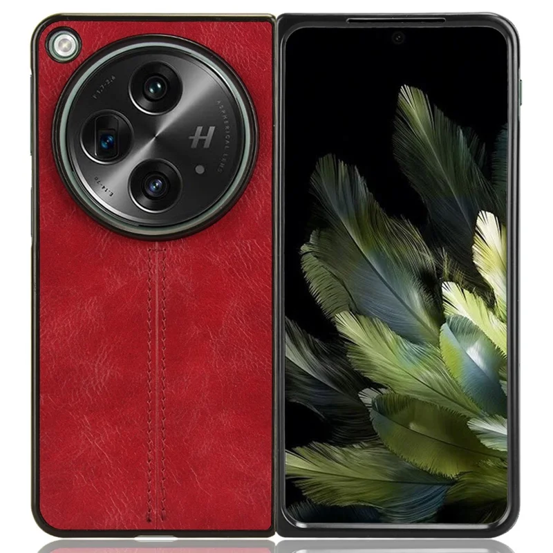 For OnePlus Open Case Shockproof Cowhide Texture PU+PC Phone Cover - Red