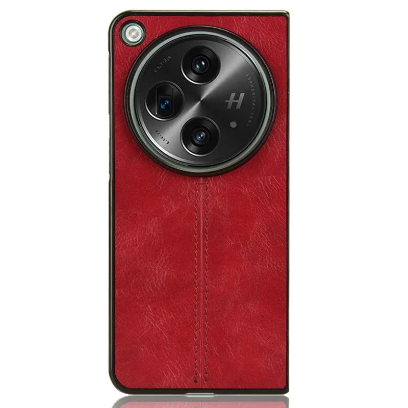 For OnePlus Open Case Shockproof Cowhide Texture PU+PC Phone Cover - Red