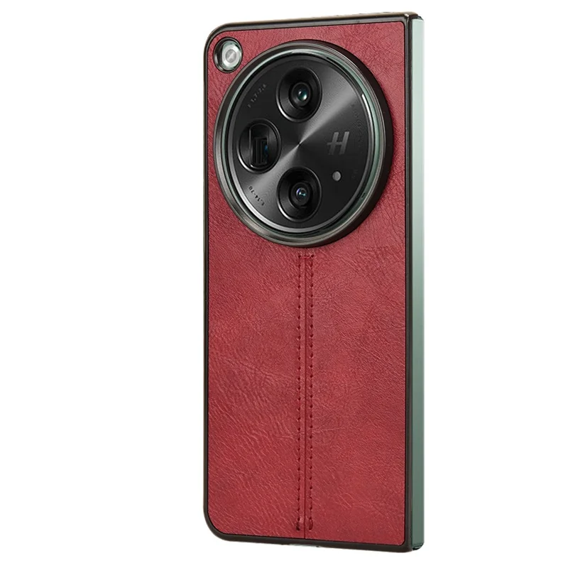 For OnePlus Open Case Shockproof Cowhide Texture PU+PC Phone Cover - Red