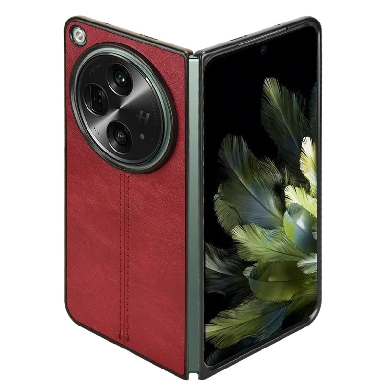 For OnePlus Open Case Shockproof Cowhide Texture PU+PC Phone Cover - Red