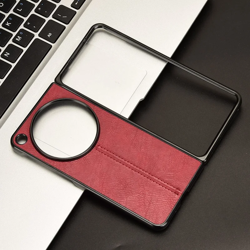 For OnePlus Open Case Shockproof Cowhide Texture PU+PC Phone Cover - Red