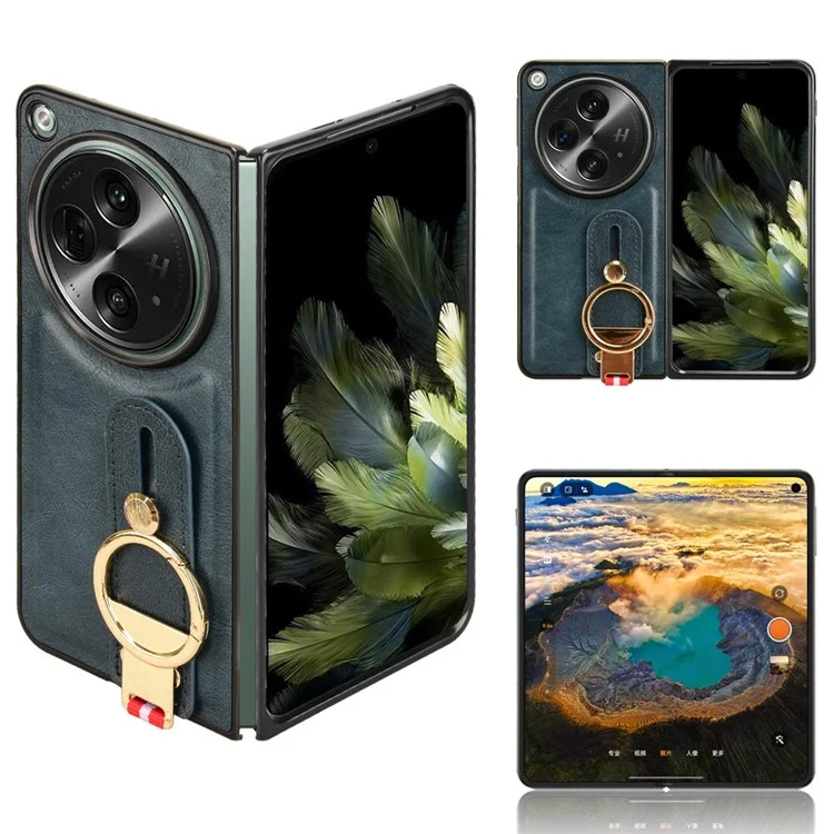 Para la cubierta trasera abierta de OnePlus Cubierta de cuero PU + PC Abrebotellas Anillo de teléfono - Azul