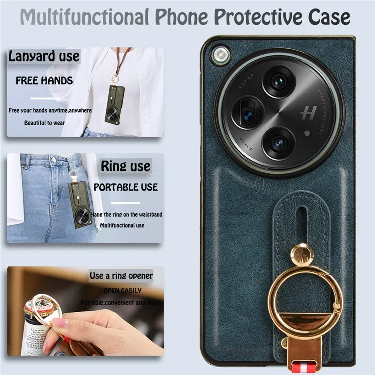 Para la cubierta trasera abierta de OnePlus Cubierta de cuero PU + PC Abrebotellas Anillo de teléfono - Azul