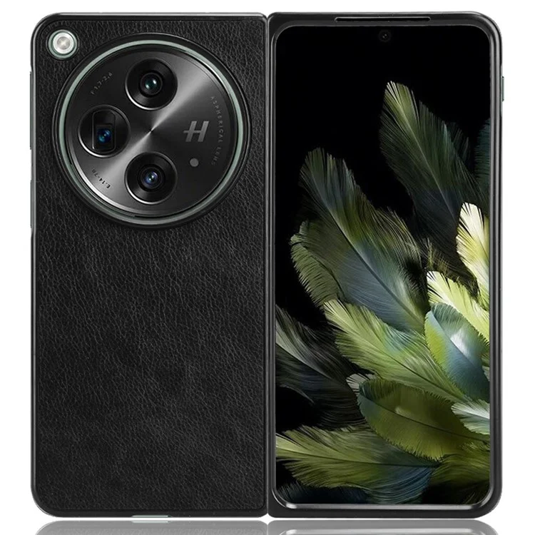 Für OnePlus Open Case Litchi Texture Protective PU+PC Phone Cover - Schwarz