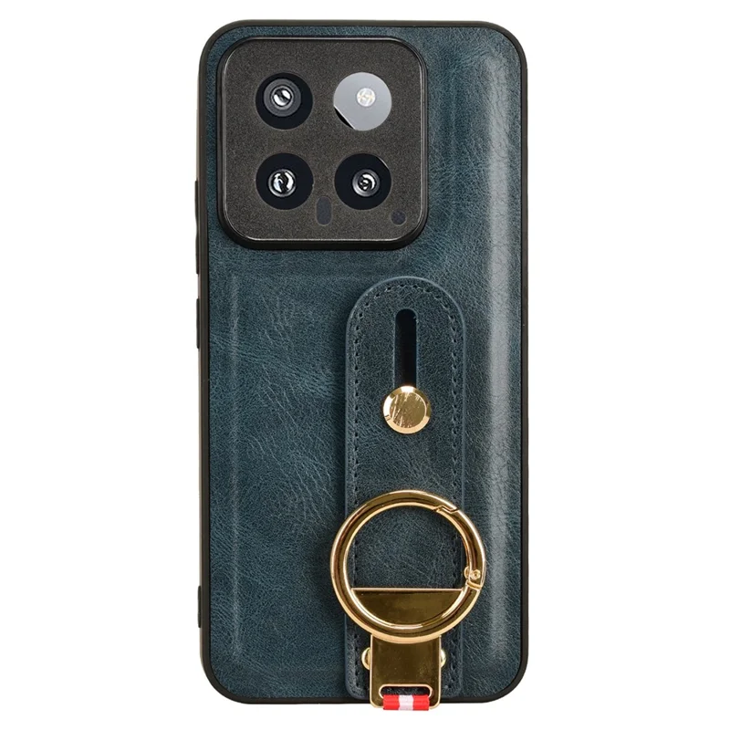 Cell Phone Case for Xiaomi 14 Anti-scratch PU Leather+PC+TPU Wristband Cover - Blue