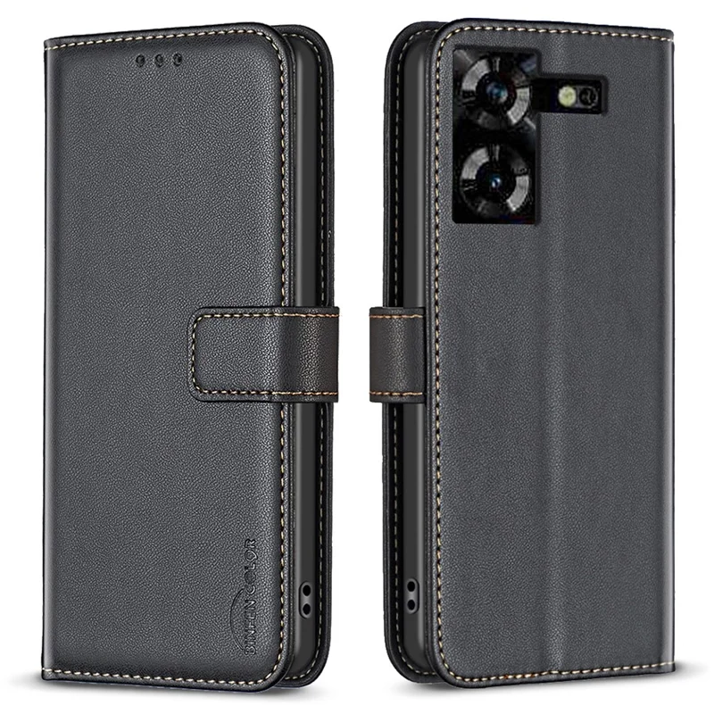 BINFEN COLOR BF17 For TECNO Pova 5 4G Case Wallet Stand Leather Cell Phone Cover - Black