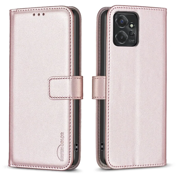 BINFEN COLOR BF17 Para Motorola Moto G Power (2024) Caso Anti-Drop Wallet Phone Case PU Leather Flip Cover - Rose Gold