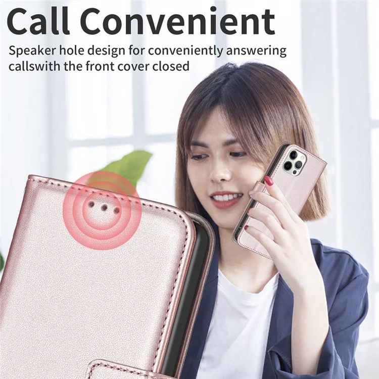 BINFEN COLOR BF17 Para Motorola Moto G Power (2024) Caso Anti-Drop Wallet Phone Case PU Leather Flip Cover - Rose Gold