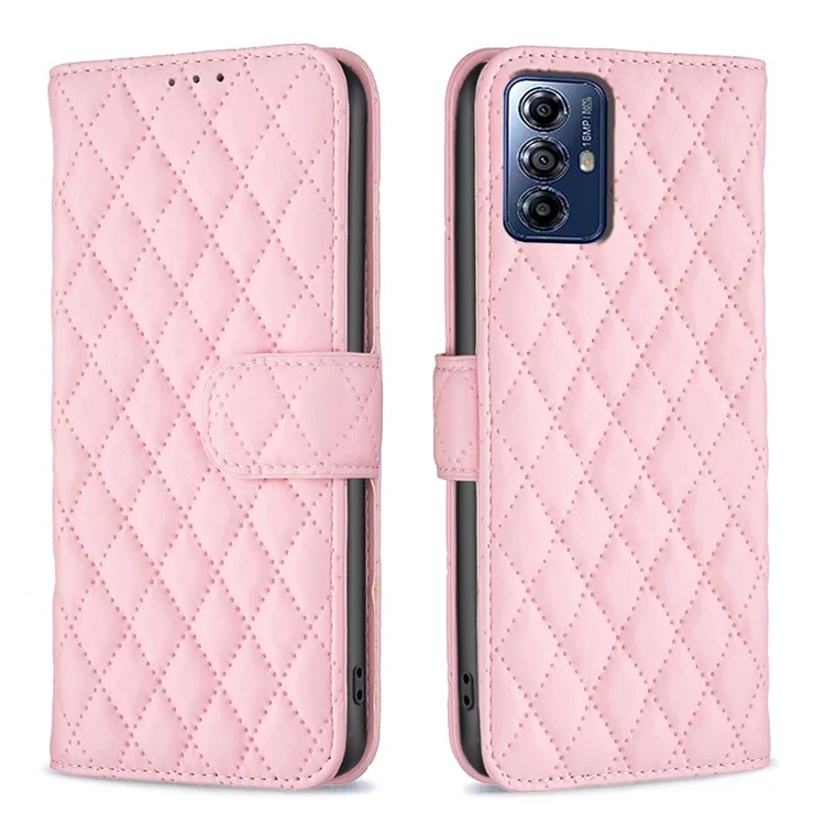BINFEN COLOR BF Style-14 For Motorola Moto G Play (2024) 4G Case Leather Protective Cover with Wallet and Stand - Pink