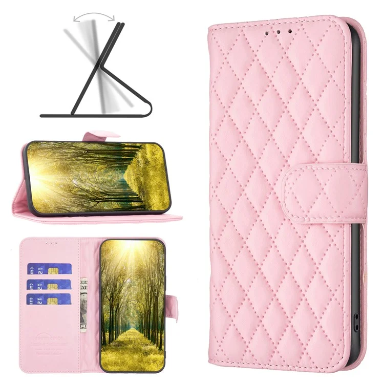 BINFEN COLOR BF Style-14 For Motorola Moto G Play (2024) 4G Case Leather Protective Cover with Wallet and Stand - Pink