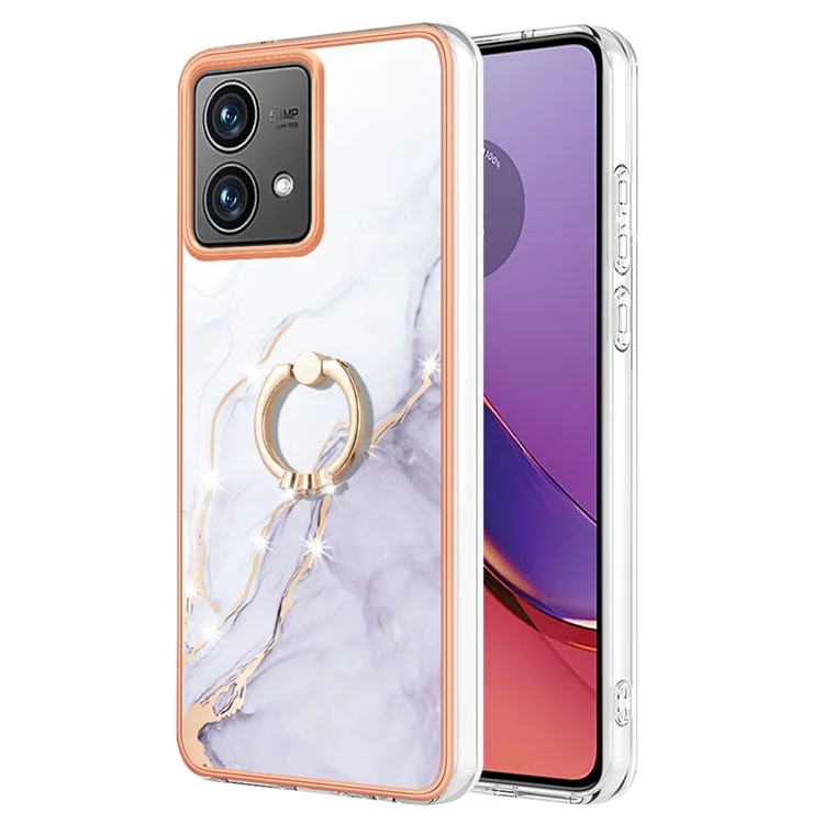 YB IMD Series-10 Para Motorola Moto G84 5G Case IMD Marble Kickstand TPU Phone Cover - Branco 006