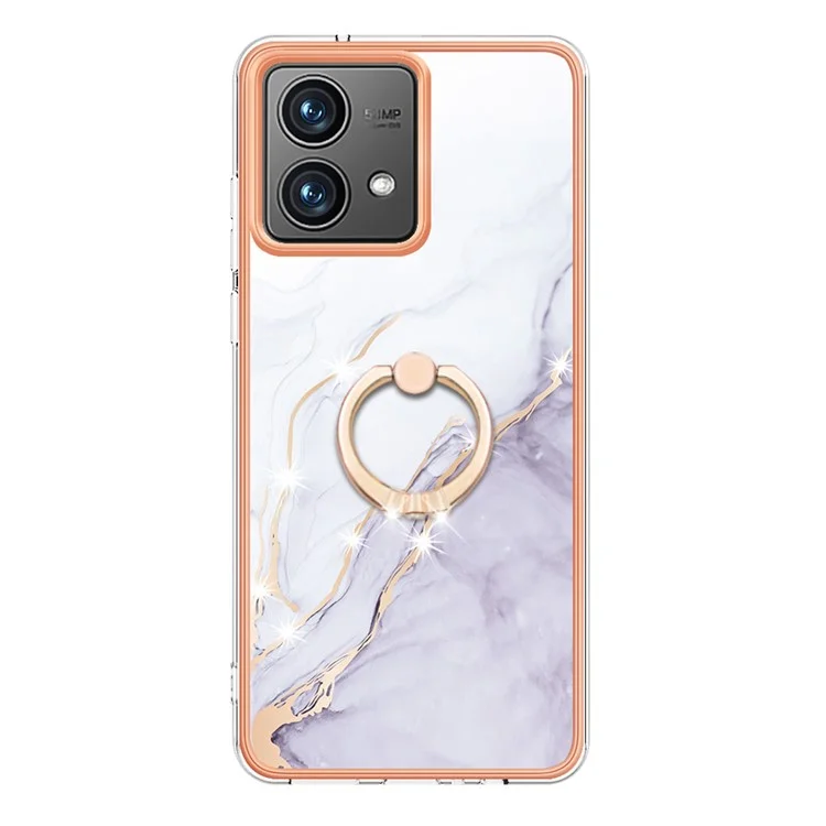 YB IMD Series-10 Para Motorola Moto G84 5G Case IMD Marble Kickstand TPU Phone Cover - Branco 006