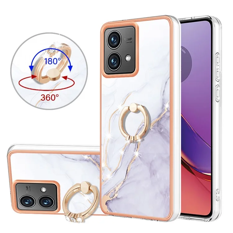 YB IMD Series-10 Para Motorola Moto G84 5G Case IMD Marble Kickstand TPU Phone Cover - Branco 006