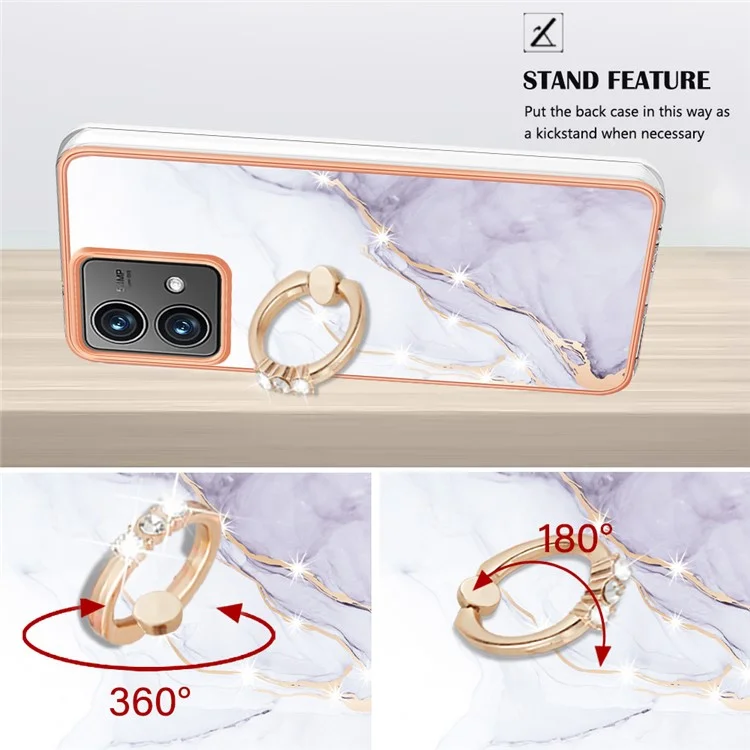 YB IMD Series-10 Para Motorola Moto G84 5G Case IMD Marble Kickstand TPU Phone Cover - Branco 006