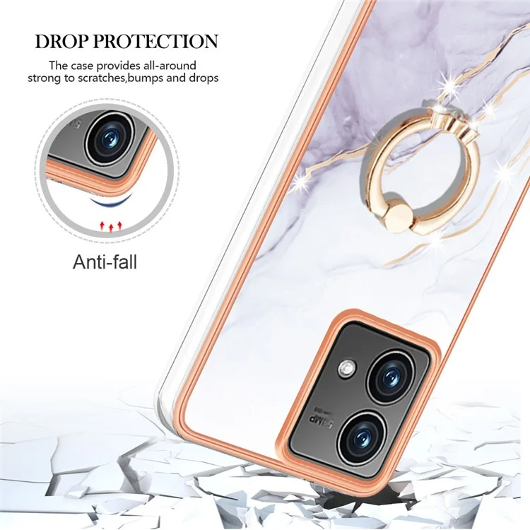 YB IMD Series-10 Para Motorola Moto G84 5G Case IMD Marble Kickstand TPU Phone Cover - Branco 006