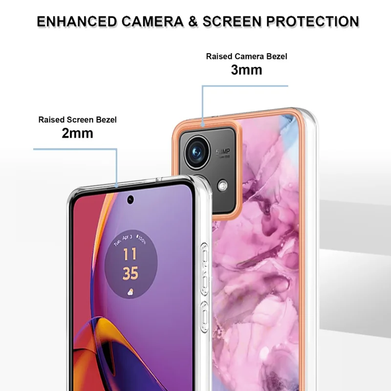 YB IMD Series-16 Style-E For Motorola Moto G84 5G Phone Case 2.0mm TPU Marble Pattern Cover - Rose