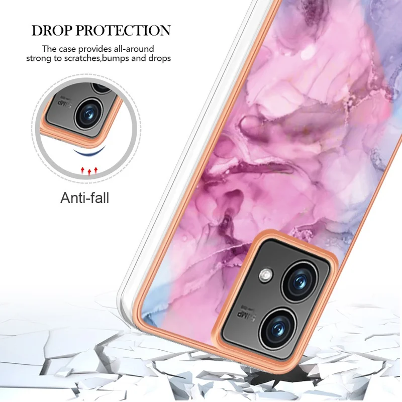 YB IMD Series-16 Style-E For Motorola Moto G84 5G Phone Case 2.0mm TPU Marble Pattern Cover - Rose