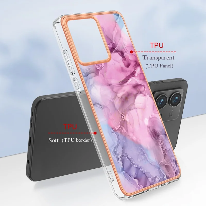 YB IMD Series-16 Style-E For Motorola Moto G84 5G Phone Case 2.0mm TPU Marble Pattern Cover - Rose