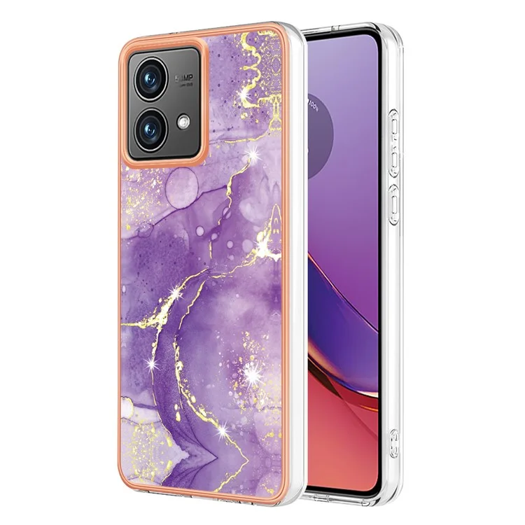 For Motorola Moto G84 5G TPU Case with IMD Marble Pattern Electroplated Back Cover - Purple 002