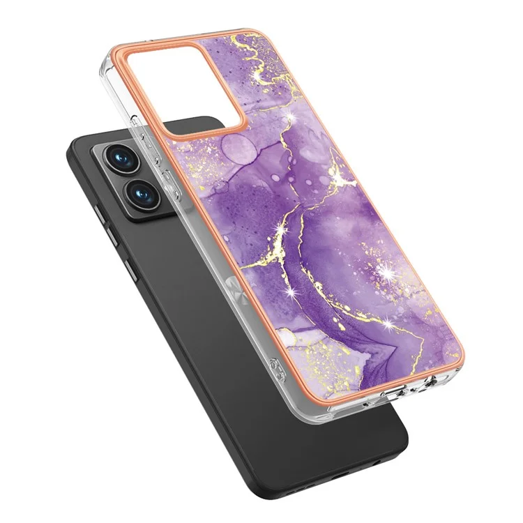 For Motorola Moto G84 5G TPU Case with IMD Marble Pattern Electroplated Back Cover - Purple 002