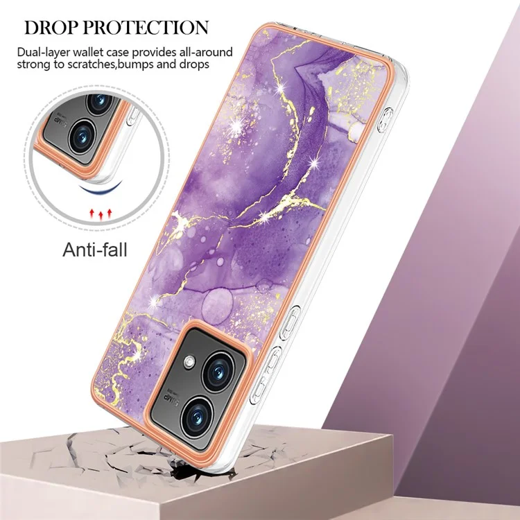 For Motorola Moto G84 5G TPU Case with IMD Marble Pattern Electroplated Back Cover - Purple 002